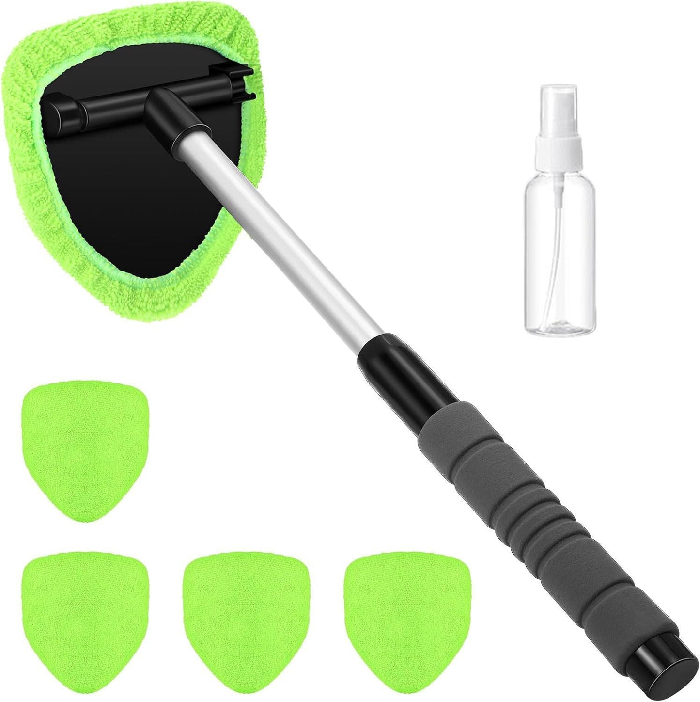 Windshield Cleaning Tool, Microfiber Car Window Cleaner with 4 Reusable and Washable Microfiber Pads and Extendable Handle