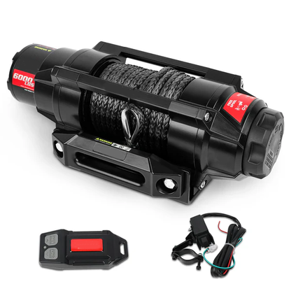 12V 2S Series Electric Winch 6,000 LBS with 15M Synthetic Rope for ATV, UTV, Boat & Trailer