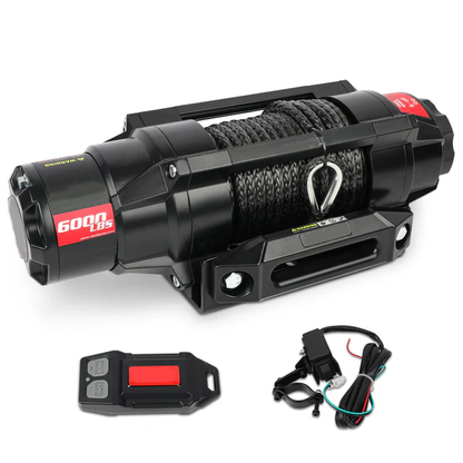 12V 2S Series Electric Winch 6,000 LBS with 15M Synthetic Rope for ATV, UTV, Boat & Trailer